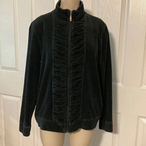 Vintage Koret Sport Black Velour Full Zip Ruched Detail Jacket M